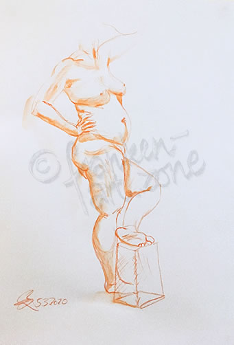 1 Aktzeichnung mit Aquarellstift - Preis: 60,- € ohne Rahmen