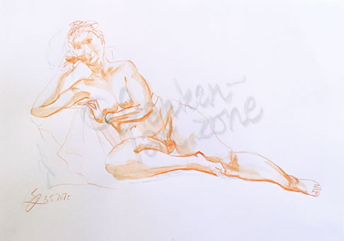 3. Aktzeichnung mit Aquarellstift - Preis: 50,- € ohne Rahmen